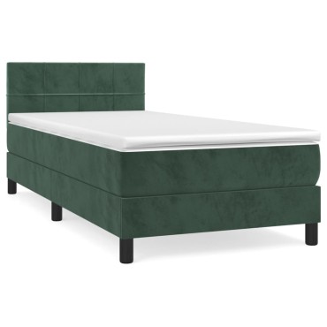 vidaXL Κρεβάτι Boxspring με Στρώμα Σκούρο Πράσινο 100x200εκ. Βελούδινο
