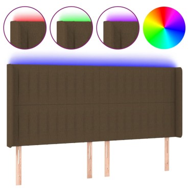 vidaXL Κεφαλάρι Κρεβατιού LED Σκούρο Καφέ 183x16x118/128cm Υφασμάτινο 1 τεμ.