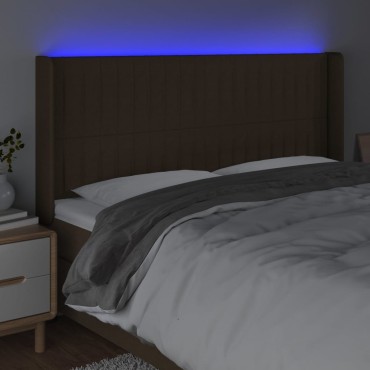 vidaXL Κεφαλάρι Κρεβατιού LED Σκούρο Καφέ 183x16x118/128cm Υφασμάτινο 1 τεμ.