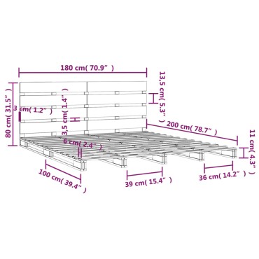 vidaXL Σκελετός Κρεβατιού Χωρίς Στρώμα 180x200 εκ Μασίφ Ξύλο Πεύκου