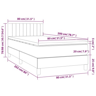 vidaXL Κρεβάτι Boxspring με Στρώμα Σκούρο Γκρι 80x200 εκ. Βελούδινο