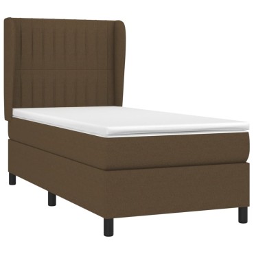 vidaXL Κρεβάτι Boxspring με Στρώμα Σκούρο Καφέ 90x190 εκ. Υφασμάτινο
