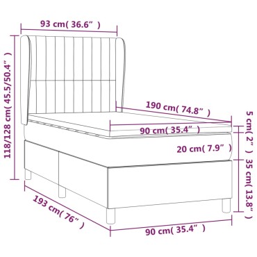 vidaXL Κρεβάτι Boxspring με Στρώμα Σκούρο Καφέ 90x190 εκ. Υφασμάτινο