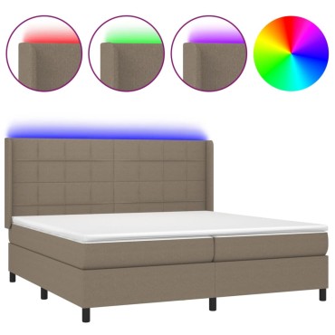 vidaXL Κρεβάτι Boxspring με Στρώμα & LED Taupe 200x200 εκ. Υφασμάτινο
