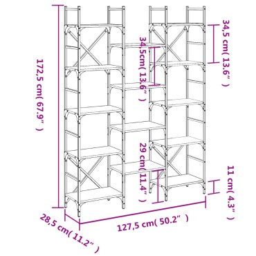 vidaXL Βιβλιοθήκη Μαύρη 127,5x28,5x172,5cm από Επεξεργασμένο Ξύλο 1 τεμ.