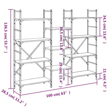 vidaXL Βιβλιοθήκη Καφέ Δρυς 160x28,5x136,5cm Επεξεργασμένο Ξύλο 1 τεμ.