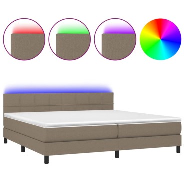 vidaXL Κρεβάτι Boxspring με Στρώμα & LED Taupe 200x200 εκ. Υφασμάτινο