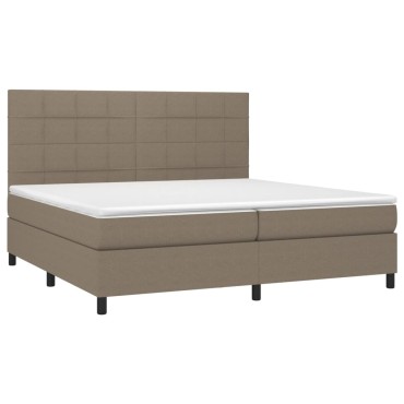 vidaXL Κρεβάτι Boxspring με Στρώμα & LED Taupe 200x200 εκ. Υφασμάτινο