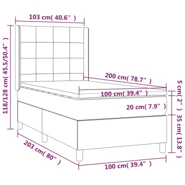 vidaXL Κρεβάτι Boxspring με Στρώμα & LED Taupe 100x200 εκ. Υφασμάτινο