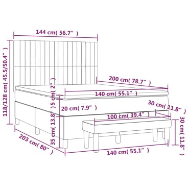 vidaXL Κρεβάτι Boxspring με Στρώμα Taupe 140x200cm Υφασμάτινο 1 τεμ. - Διπλό