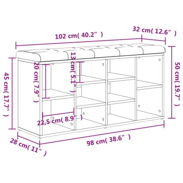 vidaXL Παπουτσοθήκη Γκρι Σκυρ. 102x32x50cm από Επεξεργασμένο Ξύλο 1 τεμ.