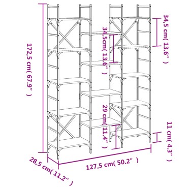 vidaXL Βιβλιοθήκη Γκρι Sonoma 127,5x28,5x172,5cm Επεξεργασμένο Ξύλο 1 τεμ.