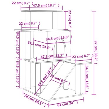 vidaXL Γατόδεντρο Aνοιχτό Γκρι 97 εκ. με Στύλους Ξυσίματος από Σιζάλ