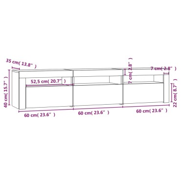 vidaXL Έπιπλο Τηλεόρασης με LED Μαύρο 180x35x40cm