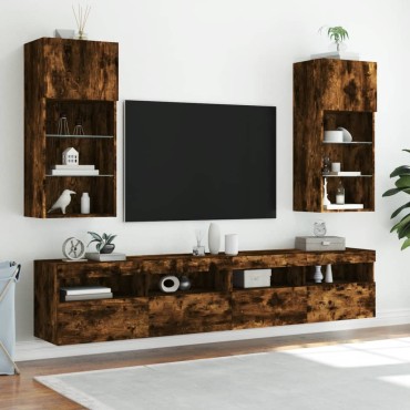 vidaXL Έπιπλο Τηλεόρασης με LED Καπνιστή Δρυς 40,5x30x90cm