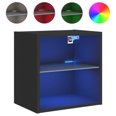 vidaXL Κομοδίνο Επιτοίχιο με Φώτα LED Μαύρο 40x28,,5x40cm