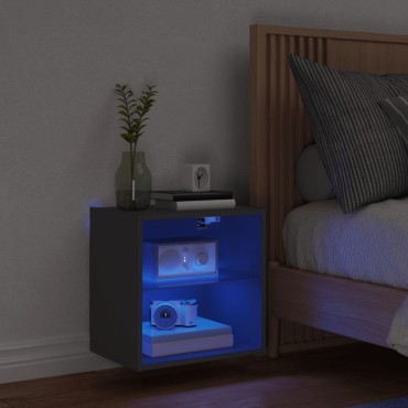 vidaXL Κομοδίνο Επιτοίχιο με Φώτα LED Μαύρο 40x28,,5x40cm