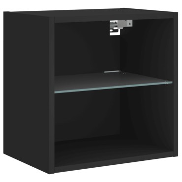 vidaXL Κομοδίνο Επιτοίχιο με Φώτα LED Μαύρο 40x28,,5x40cm