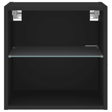 vidaXL Κομοδίνο Επιτοίχιο με Φώτα LED Μαύρο 40x28,,5x40cm