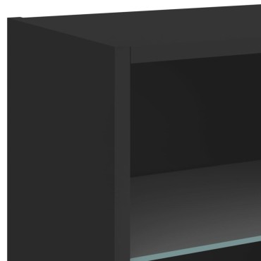 vidaXL Κομοδίνο Επιτοίχιο με Φώτα LED Μαύρο 40x28,,5x40cm