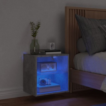 vidaXL Κομοδίνο Επιτοίχιο με Φώτα LED Γκρι Σκυροδέματος 40x28,,5x40cm