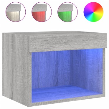 vidaXL Κομοδίνο Επιτοίχιο με Φώτα LED Γκρι Sonoma 40x30x30cm
