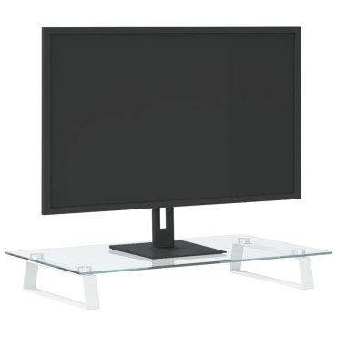 vidaXL Βάση Οθόνης Λευκή 60 x 35 x 8 εκ. από Ψημένο Γυαλί και Μέταλλο