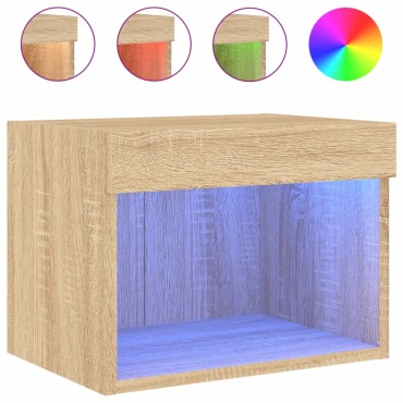vidaXL Κομοδίνο Επιτοίχιο με Φώτα LED Sonoma Δρυς 40x30x30cm