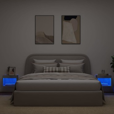 vidaXL Κομοδίνα Επιτοίχια με Φώτα LED 2 τεμ. Γκρι Σκυροδέματος 40x30x30cm