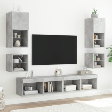 vidaXL Κομοδίνα Επιτοίχια με Φώτα LED 2 τεμ. Γκρι Σκυροδέματος 40x30x30cm