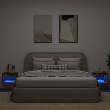 vidaXL Κομοδίνα Επιτοίχια με Φώτα LED 2 τεμ. Καπνιστή Δρυς 40x30x30cm
