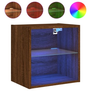 vidaXL Κομοδίνο Επιτοίχιο με Φώτα LED Καφέ Δρυς 40x28,,5x40cm