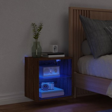 vidaXL Κομοδίνο Επιτοίχιο με Φώτα LED Καφέ Δρυς 40x28,,5x40cm