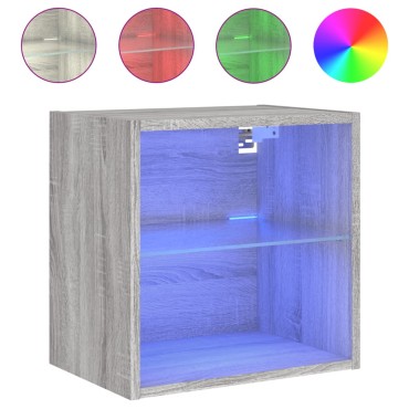 vidaXL Κομοδίνο Επιτοίχιο με Φώτα LED Γκρι Sonoma 40x28,,5x40cm