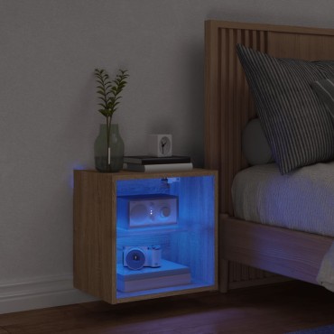 vidaXL Κομοδίνο Επιτοίχιο με Φώτα LED Sonoma Δρυς 40x28,,5x40cm