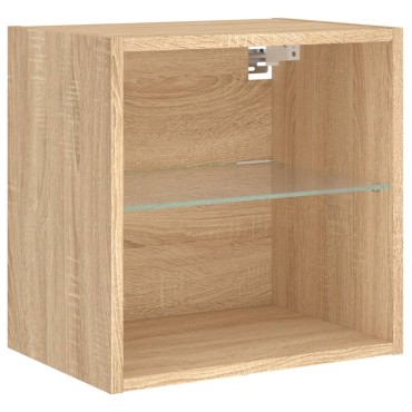 vidaXL Κομοδίνο Επιτοίχιο με Φώτα LED Sonoma Δρυς 40x28,,5x40cm