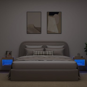 vidaXL Κομοδίνα Επιτοίχια με Φώτα LED 2 τεμ. Sonoma Δρυς 40x30x30cm