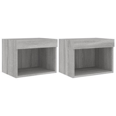 vidaXL Κομοδίνα Επιτοίχια με Φώτα LED 2 τεμ. Γκρι Sonoma 40x30x30cm