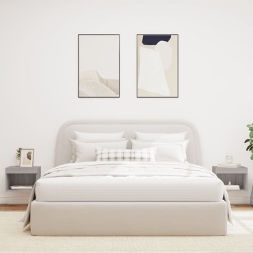 vidaXL Κομοδίνα Επιτοίχια με Φώτα LED 2 τεμ. Γκρι Sonoma 40x30x30cm