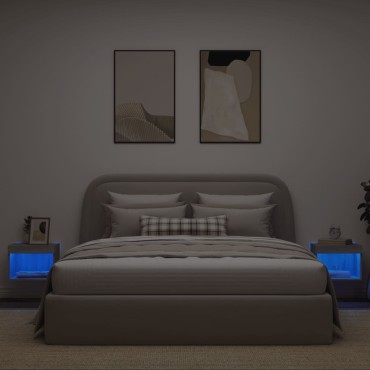 vidaXL Κομοδίνα Επιτοίχια με Φώτα LED 2 τεμ. Γκρι Sonoma 40x30x30cm