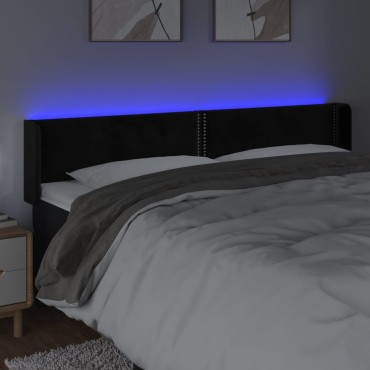vidaXL Κεφαλάρι Κρεβατιού LED Μαύρο 163x16x78/88cm Βελούδινο 1 τεμ.