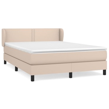 vidaXL Κρεβάτι Boxspring με Στρώμα Καπουτσίνο 140x190εκ.από Συνθ.Δέρμα