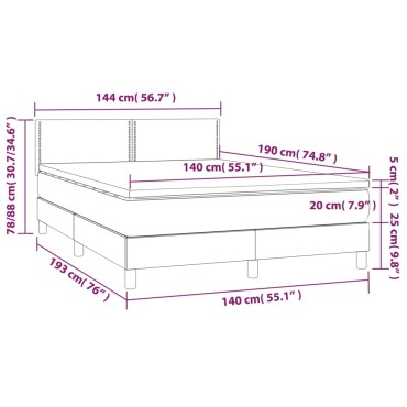 vidaXL Κρεβάτι Boxspring Στρώμα&LED Καπουτσίνο 140x190 εκ. Συνθ. Δέρμα