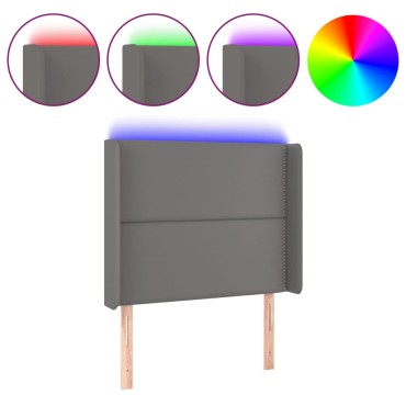 vidaXL Κεφαλάρι Κρεβατιού LED Γκρι 103x16x118/128cm Συνθετ. Δέρμα 1 τεμ.