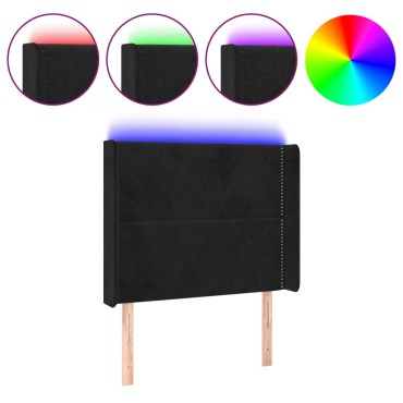 vidaXL Κεφαλάρι Κρεβατιού LED Μαύρο 83x16x118/128cm Βελούδινο 1 τεμ.