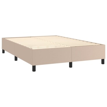 vidaXL Κρεβάτι Boxspring Στρώμα&LED Καπουτσίνο 140x190 εκ. Συνθ. Δέρμα