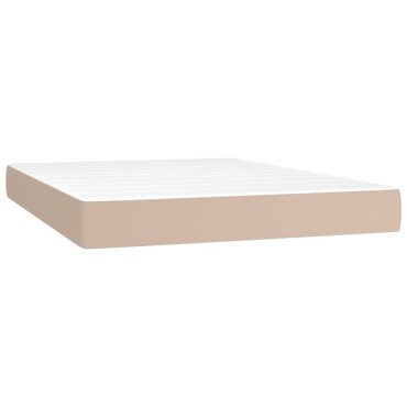 vidaXL Κρεβάτι Boxspring Στρώμα&LED Καπουτσίνο 140x190 εκ. Συνθ. Δέρμα