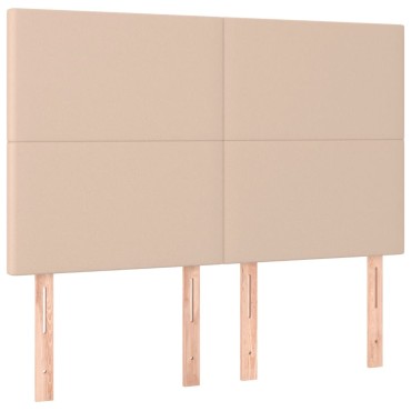 vidaXL Κρεβάτι Boxspring Στρώμα&LED Καπουτσίνο 140x190 εκ. Συνθ. Δέρμα