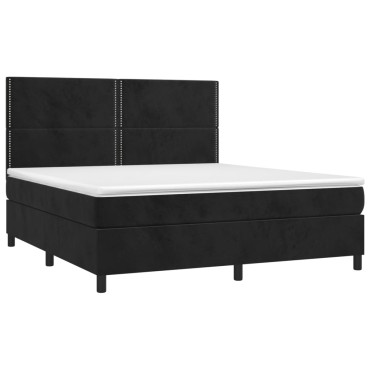 vidaXL Κρεβάτι Boxspring με Στρώμα & LED Μαύρο 160x200cm Βελούδινο 1 τεμ. - Διπλό