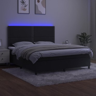 vidaXL Κρεβάτι Boxspring με Στρώμα & LED Μαύρο 160x200cm Βελούδινο 1 τεμ. - Διπλό